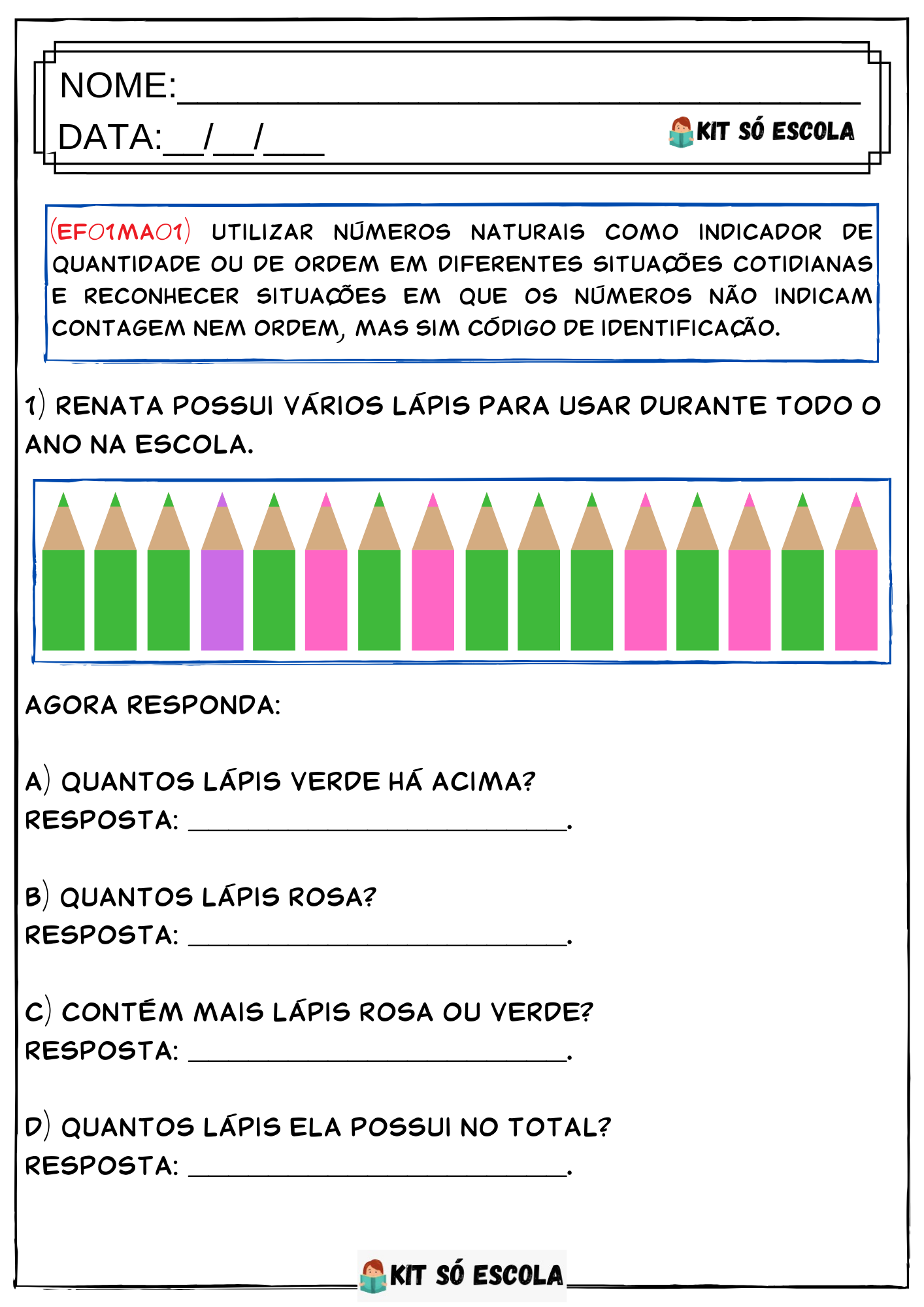 Kit 1º ANO COM OS CÓDIGOS DA BNCC