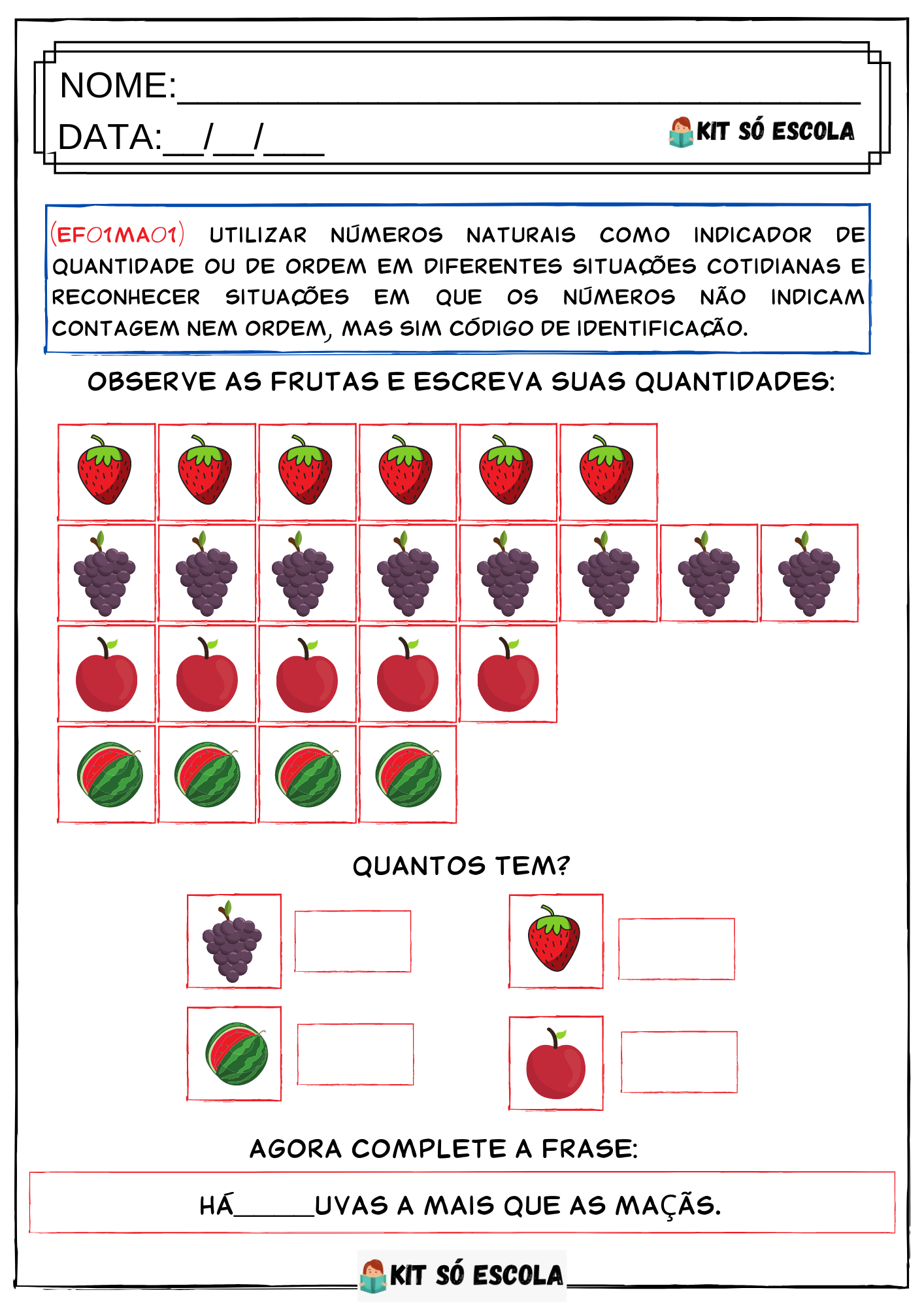 Kit 1º ANO COM OS CÓDIGOS DA BNCC