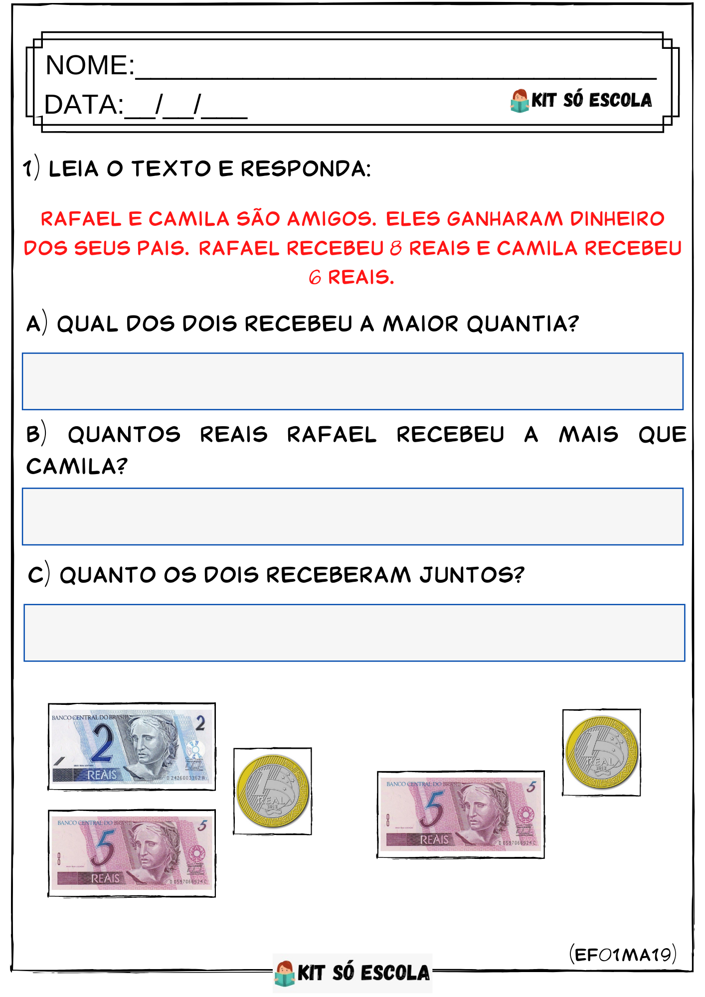 Só Escola - Atividades de Matemática para Imprimir - Horas