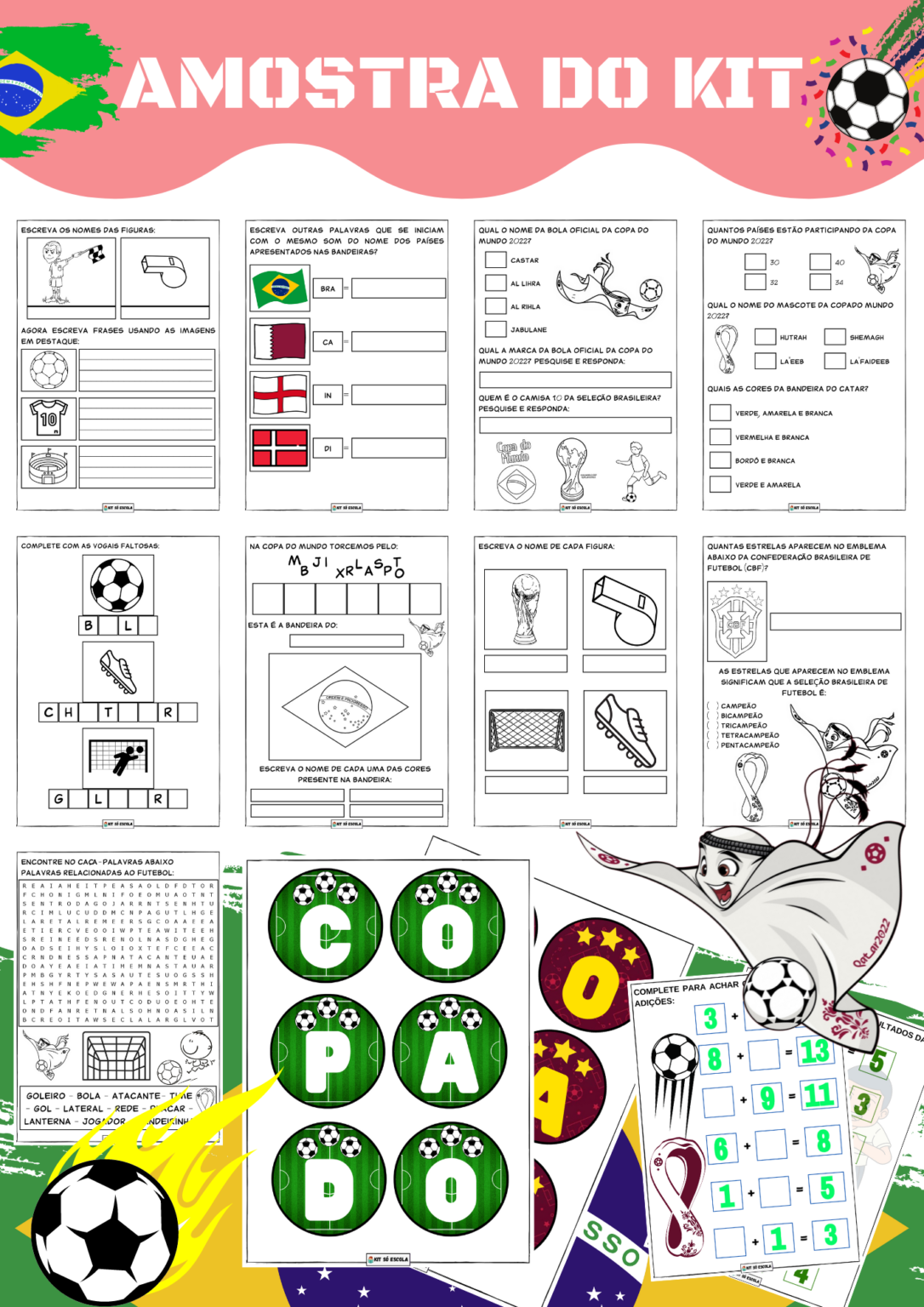 Pacote de bandeiras para colorir - Copa do Mundo Catar 2022