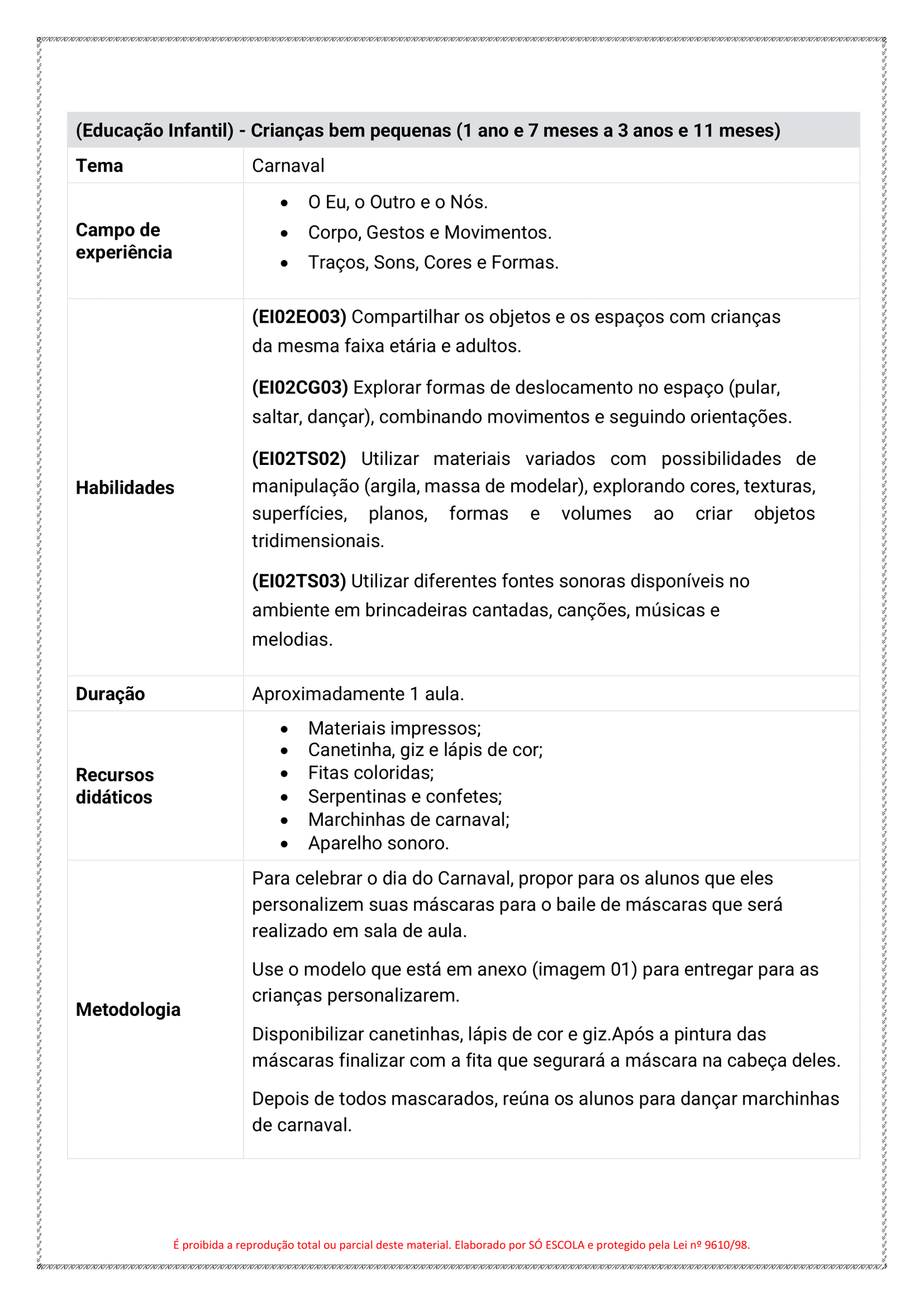 PLANOS BNCC INFANTIL - CARNAVAL - KIT SO ESCOLA-10